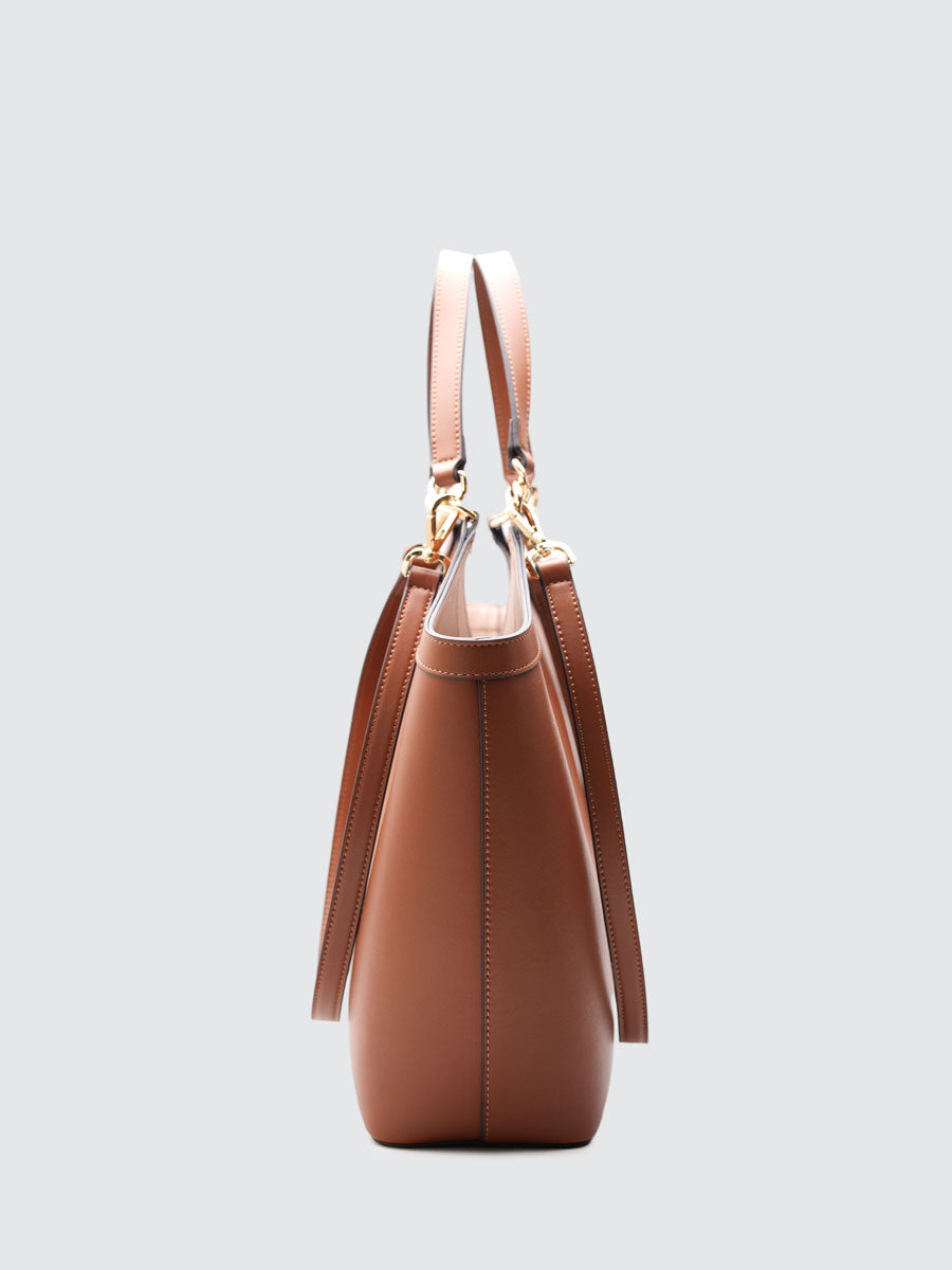 Real Leather Tote Bag with Gold Hardware Khaki