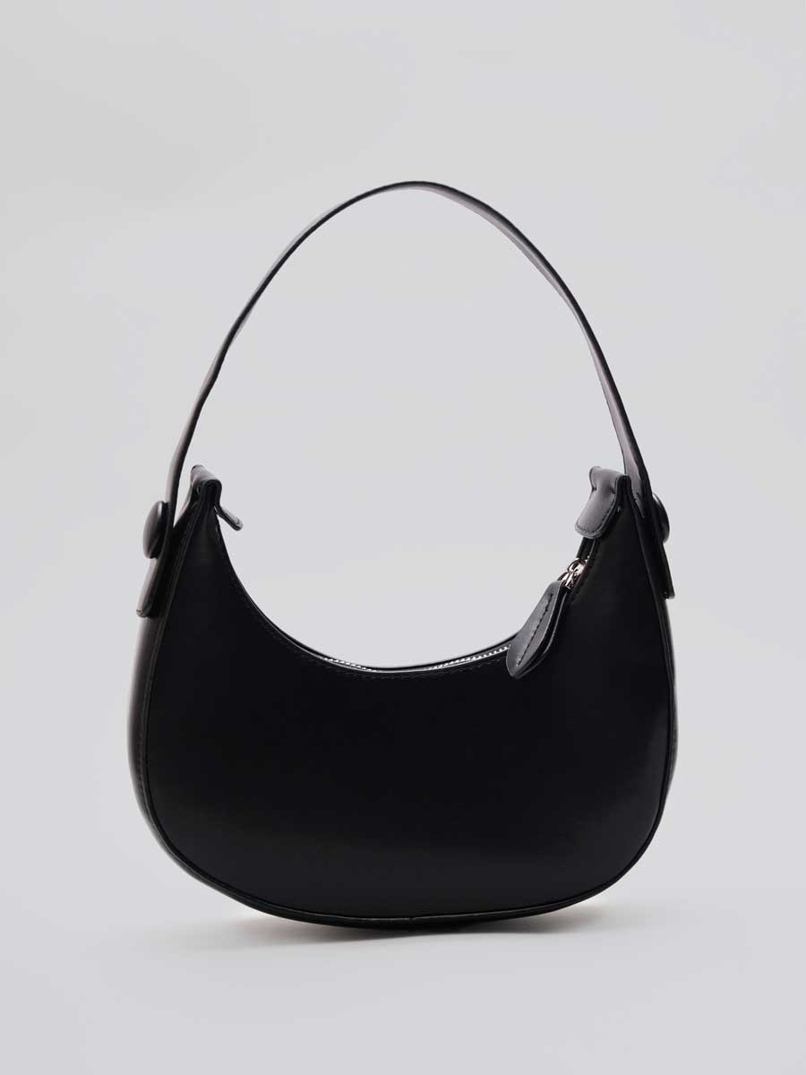 Vegan Leather Crescent Shoulder Bag Cream White