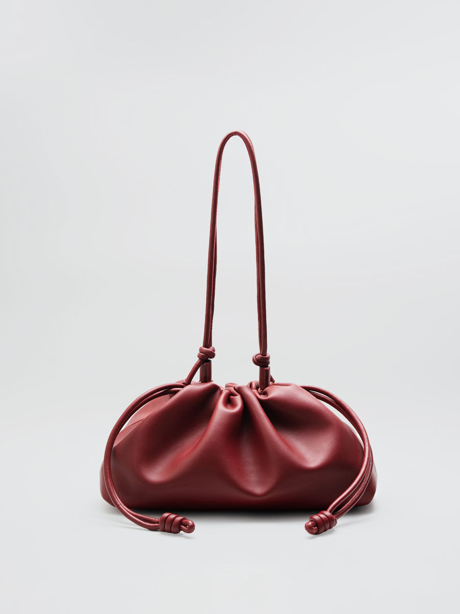 Real Leather Drawstring Hobo Purse Shoulder Bag with Adjustable Strap Red
