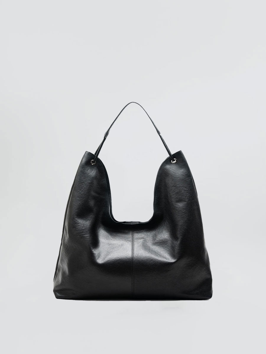 Real Leather Shoulder Hobo Bags Black