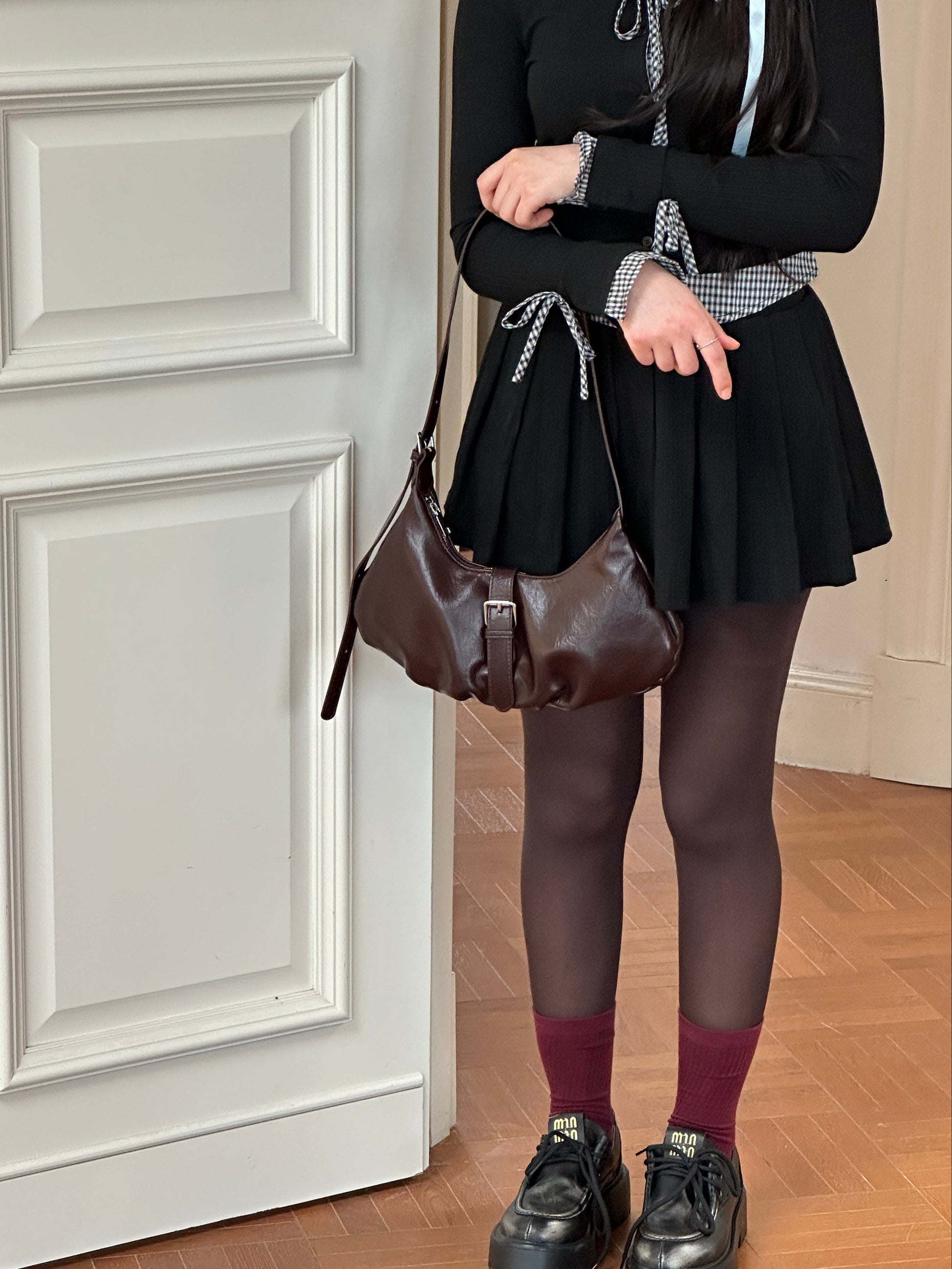 Leather Buckle Shoulder Bag Brown