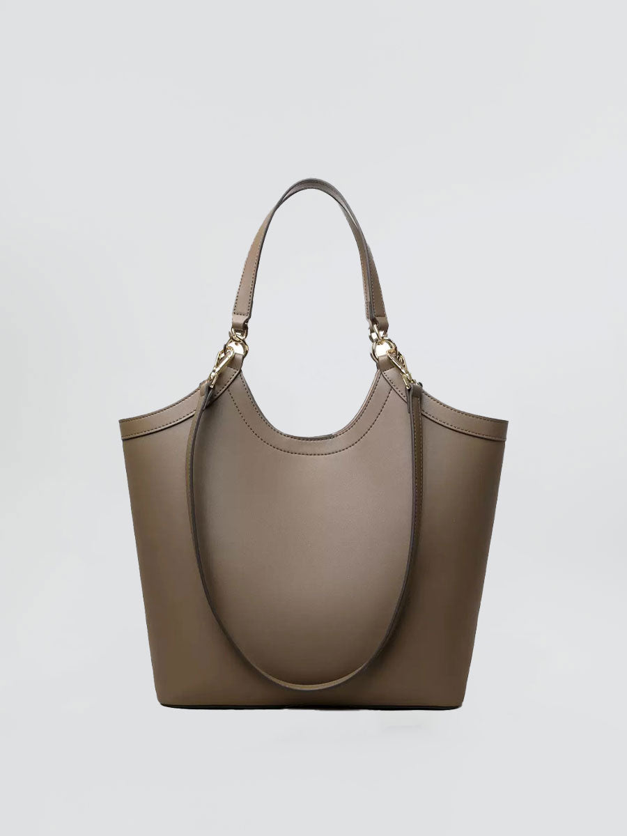 Real Leather Tote Bag with Gold Hardware Brown