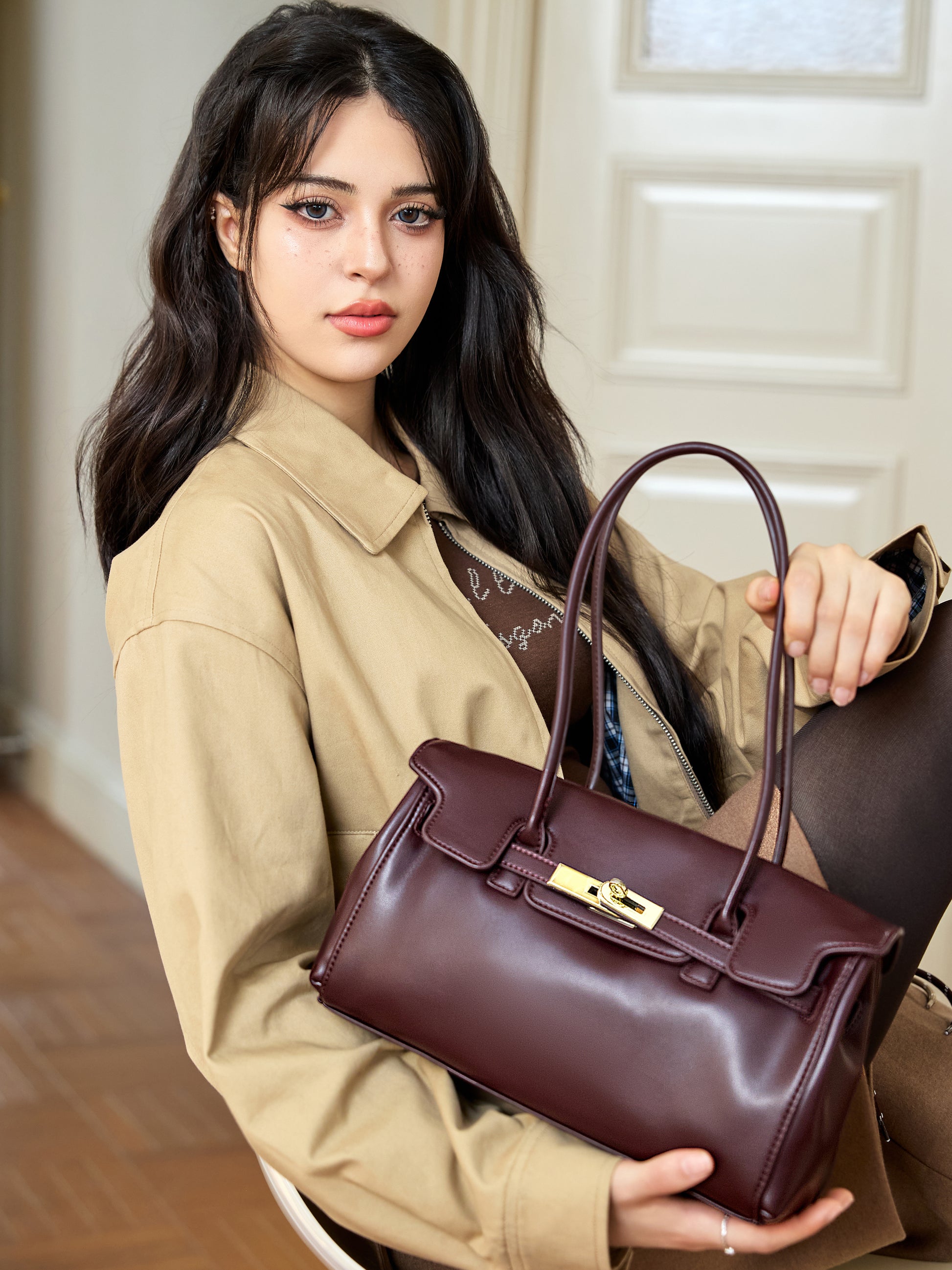 Kelly-Style Baguette Shoulder Bag Red
