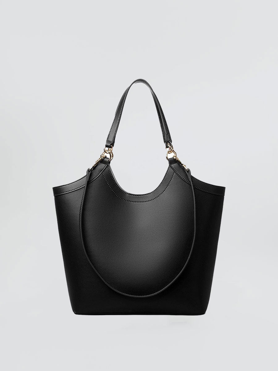 Real Leather Tote Bag with Gold Hardware Black