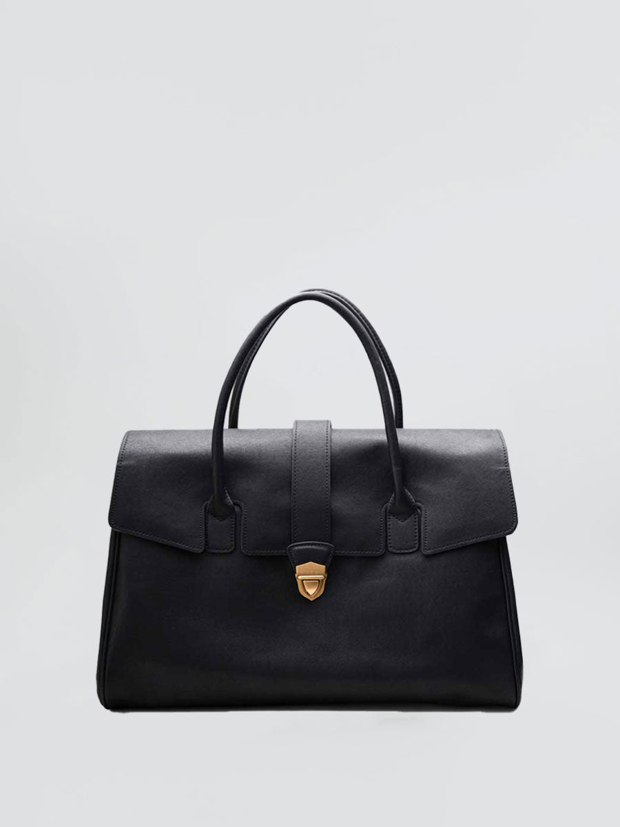 Classic Genuine Leather Top Handle Satchel Black