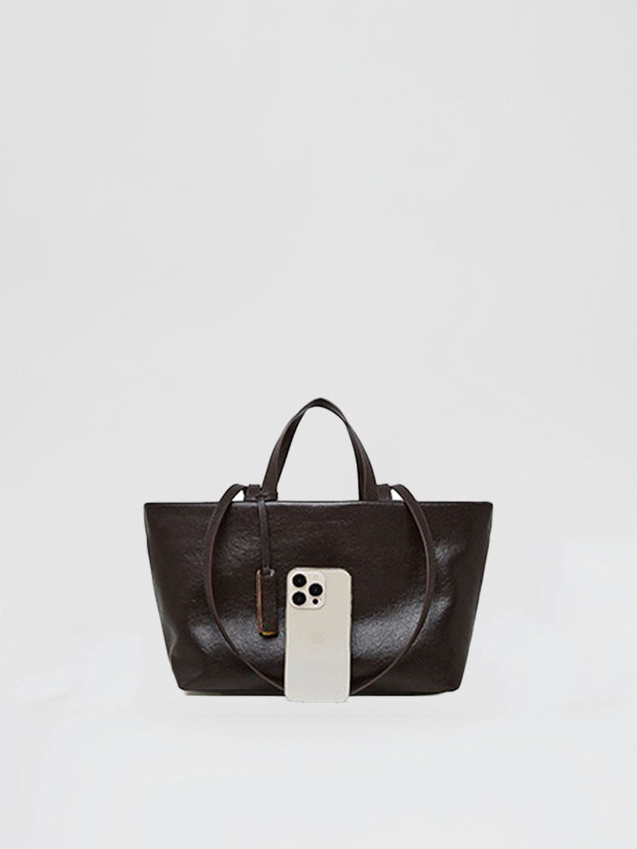 Oversize Genuine Leather Dual Handle Tote Bag Coffee