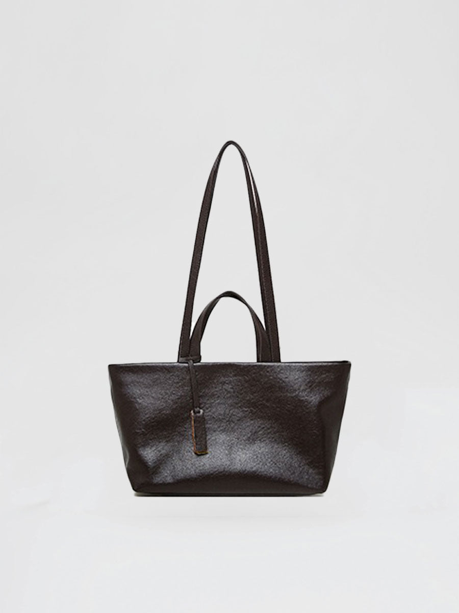 Oversize Genuine Leather Dual Handle Tote Bag Coffee