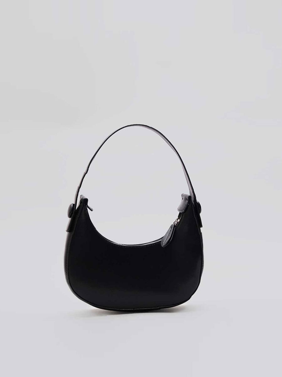Vegan Leather Crescent Shoulder Bag Black