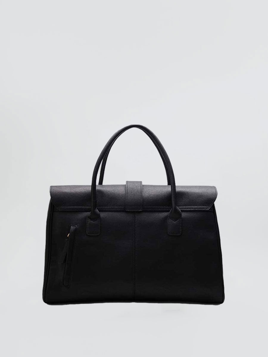 Classic Genuine Leather Top Handle Satchel Black