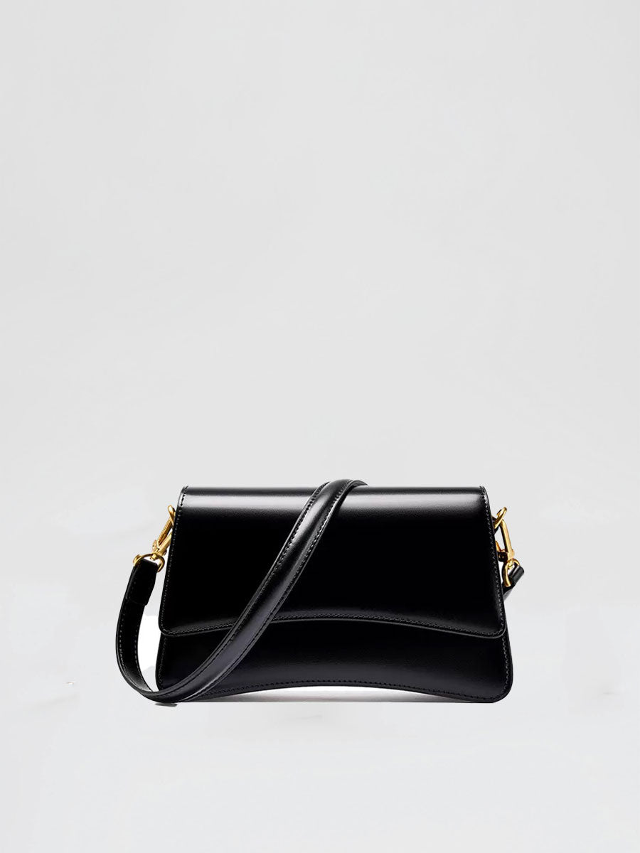 Genuine Patent Leather Clutch Shoulder Bag with Dual Straps Black