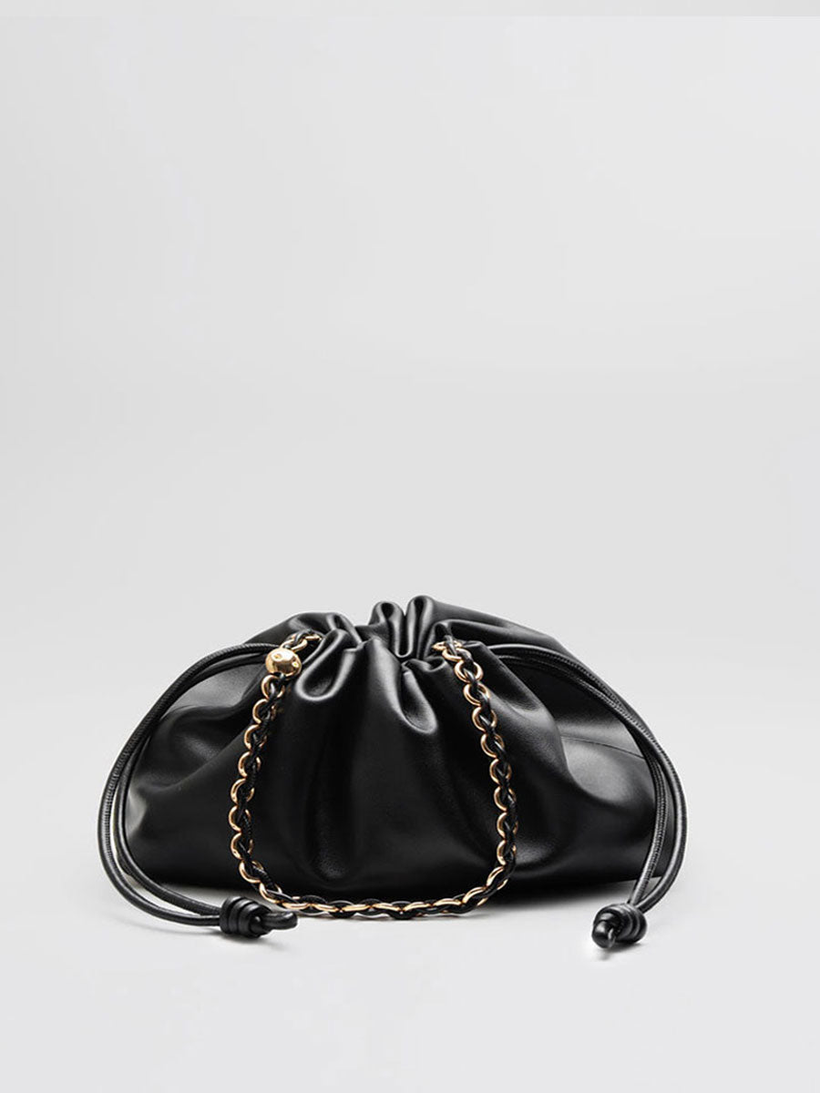 Real Leather Drawstring Hobo Purse Shoulder Bag with Adjustable Strap Green