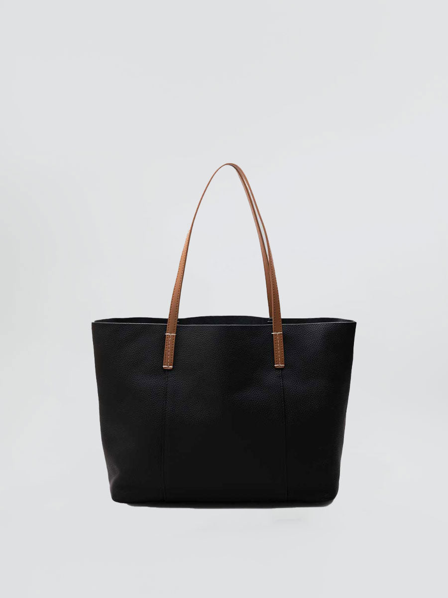 Oversize Genuine Leather Tote Bag Shoulder Black