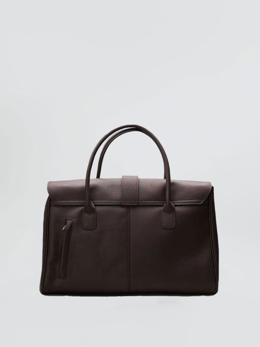 Classic Genuine Leather Top Handle Satchel Brown