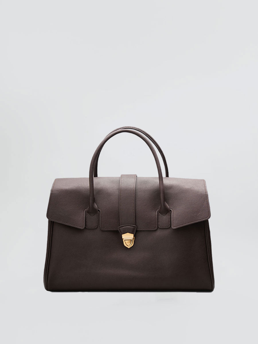 Classic Genuine Leather Top Handle Satchel Brown