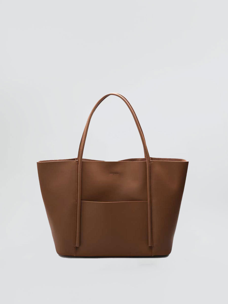 Oversize Genuine Leather Tote Shoulder Bags Soft Brown