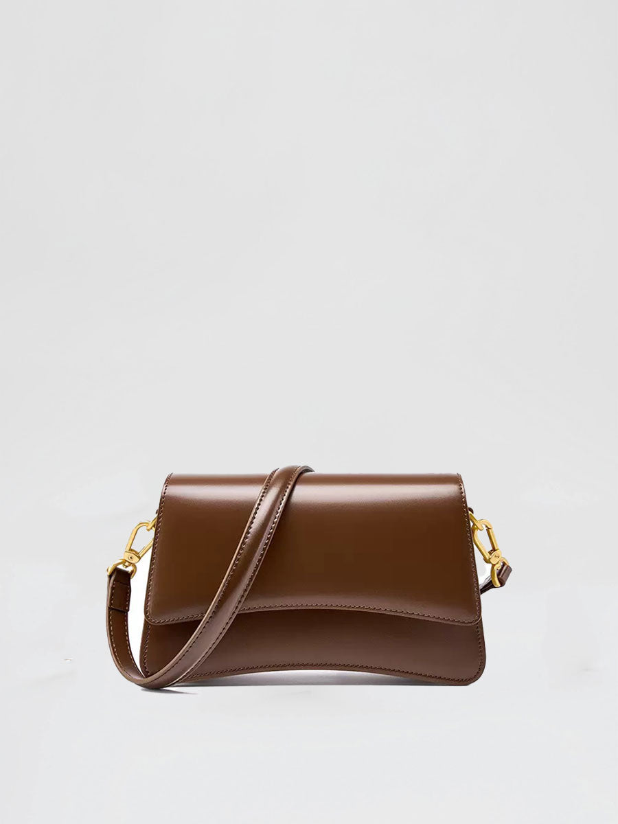 Genuine Patent Leather Clutch Shoulder Bag with Dual Straps Brown