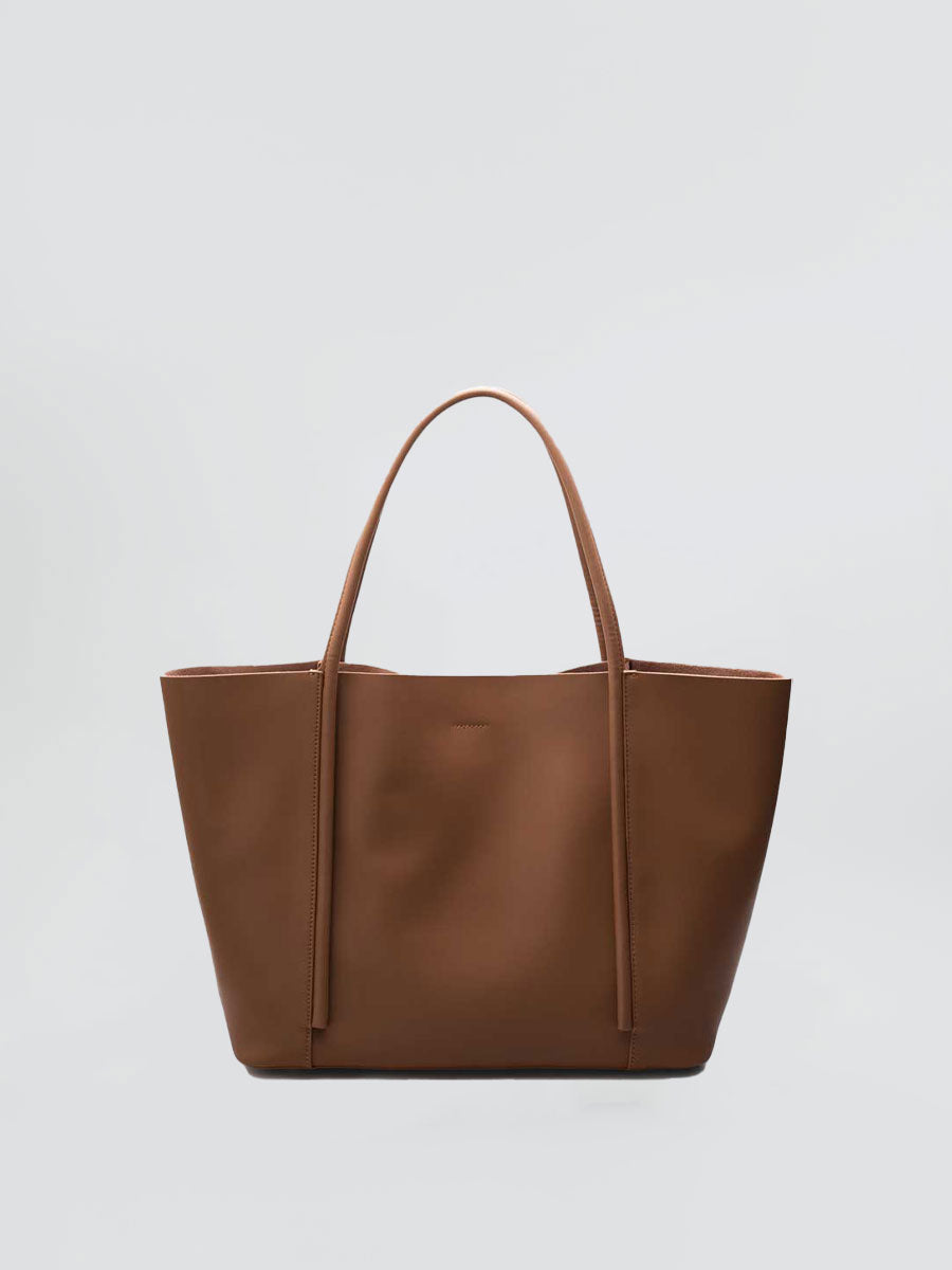 Oversize Genuine Leather Tote Shoulder Bags Soft Brown