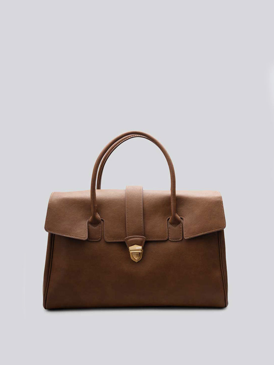 Classic Genuine Leather Top Handle Satchel Brown
