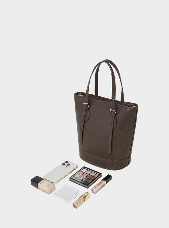 Genuine Leather Tote bag with Adjustable Buckled Straps Black