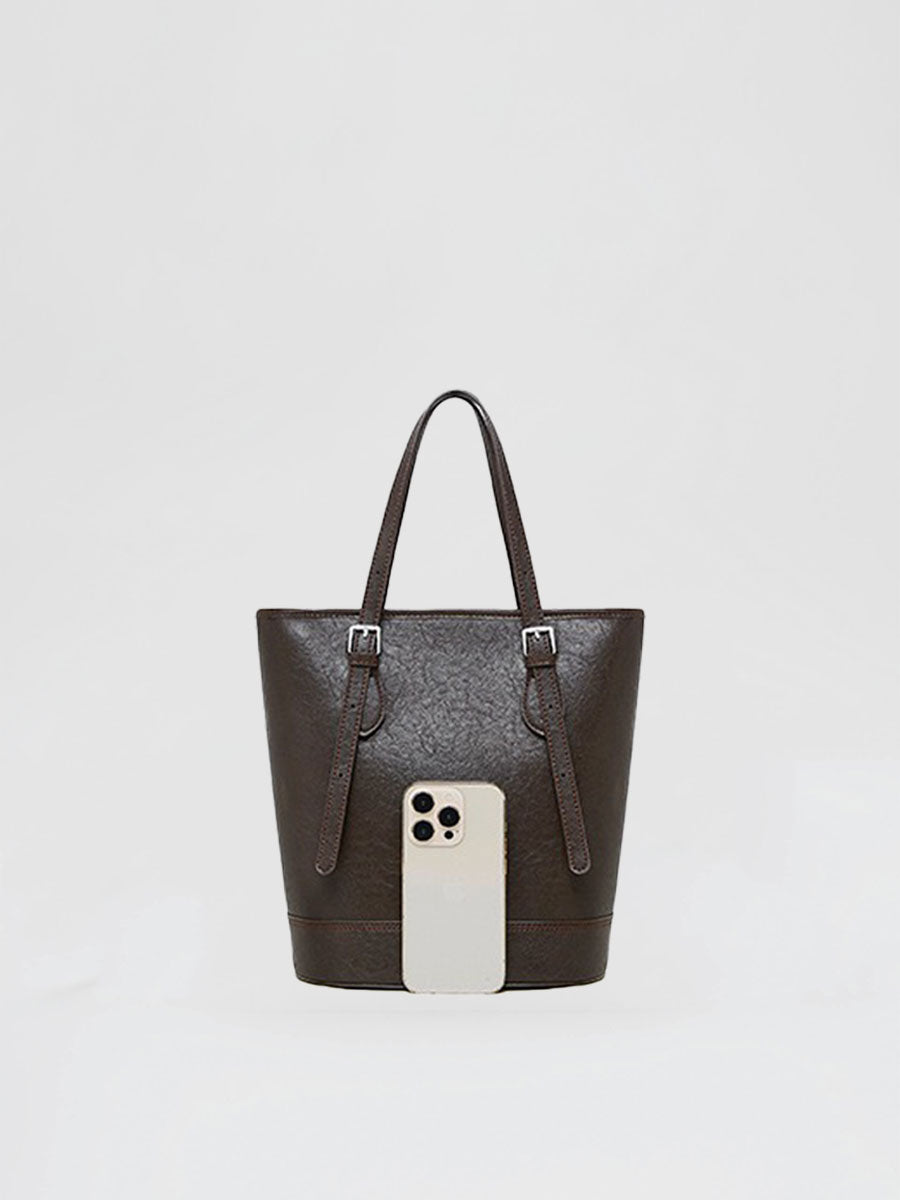 Genuine Leather Tote bag with Adjustable Buckled Straps Black