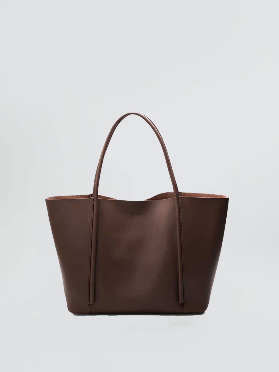Oversize Genuine Leather Tote Shoulder Bags Soft Beige