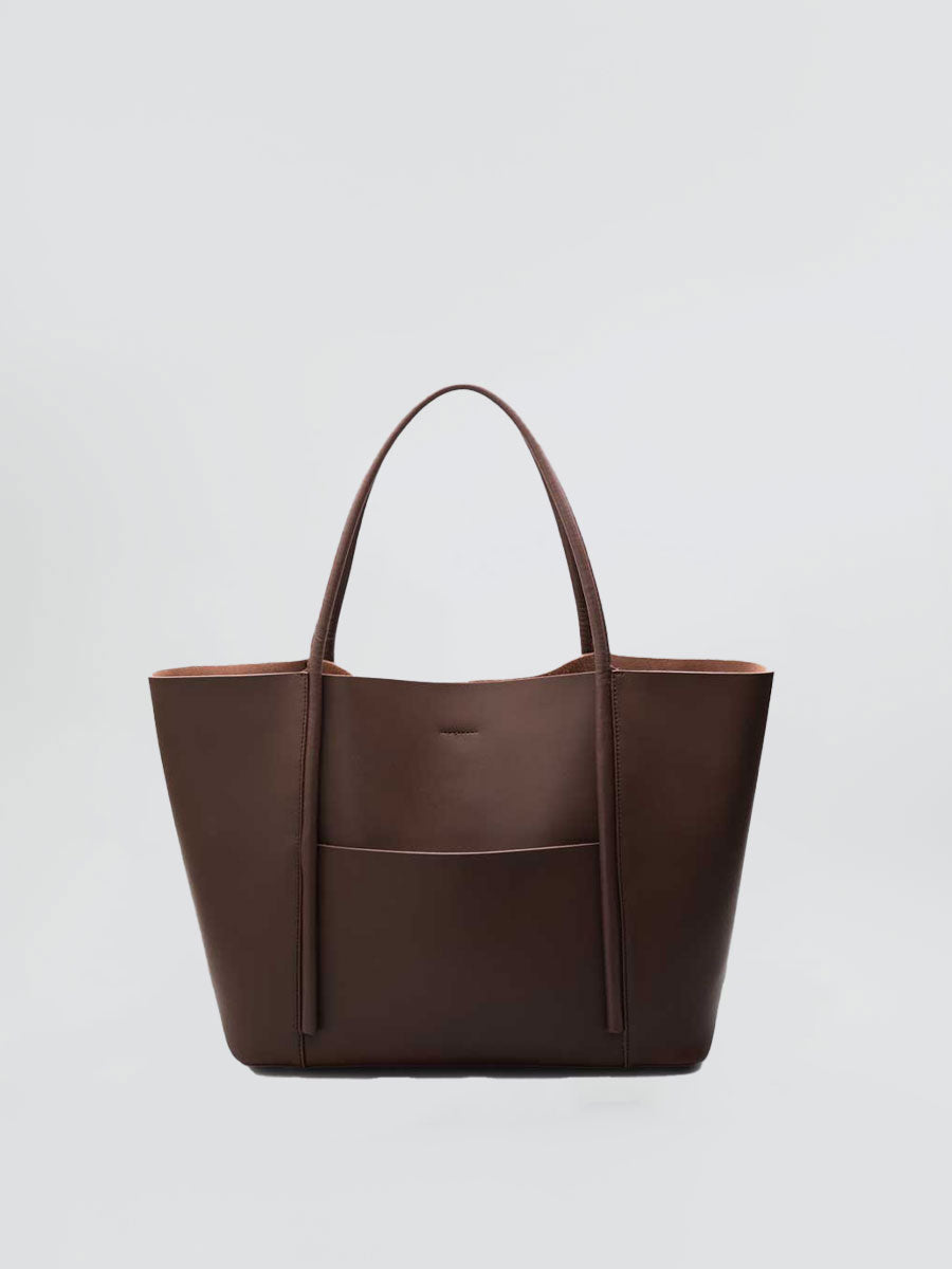 Oversize Genuine Leather Tote Shoulder Bags Soft Brown