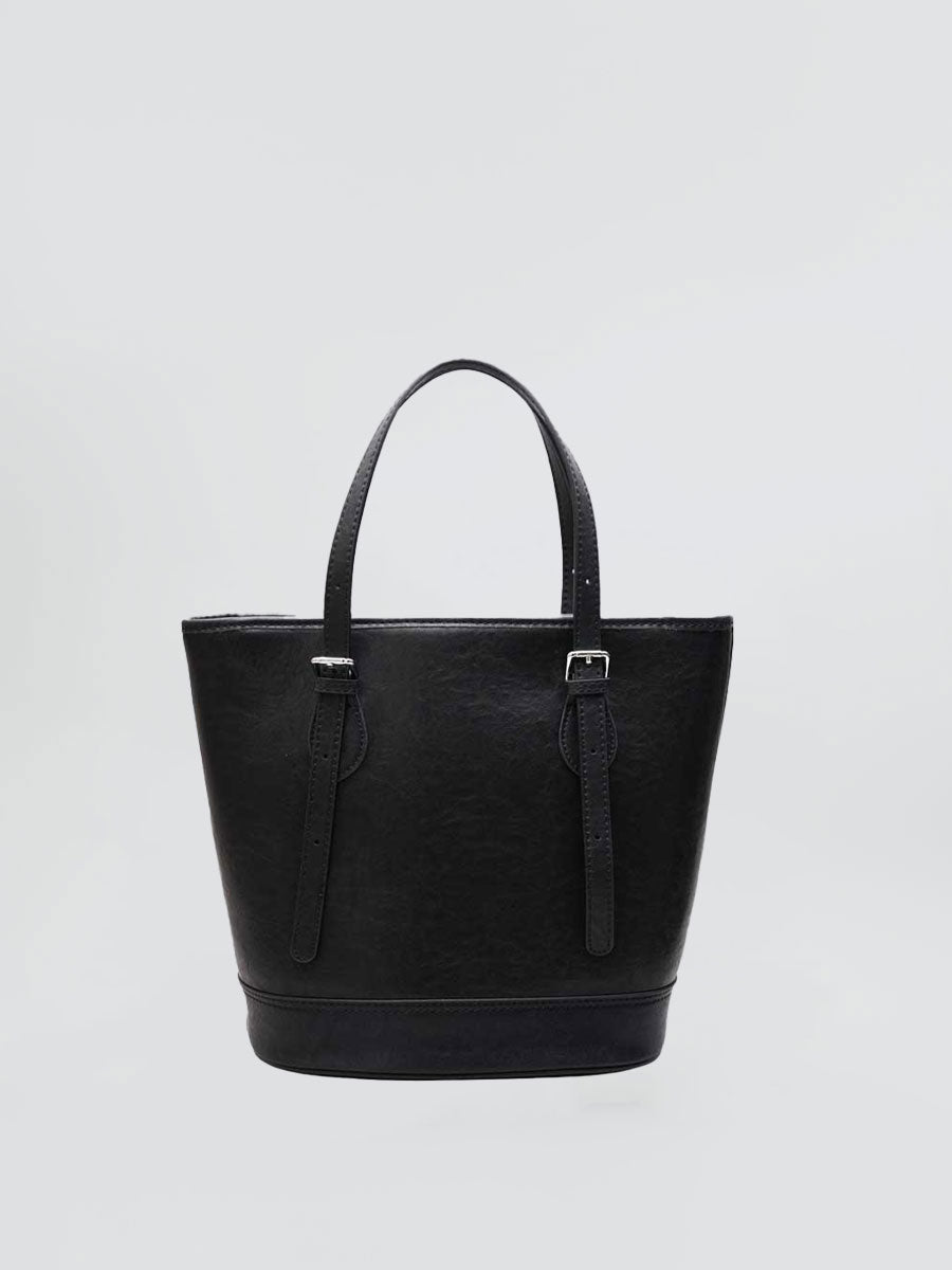 Genuine Leather Tote bag with Adjustable Buckled Straps Black