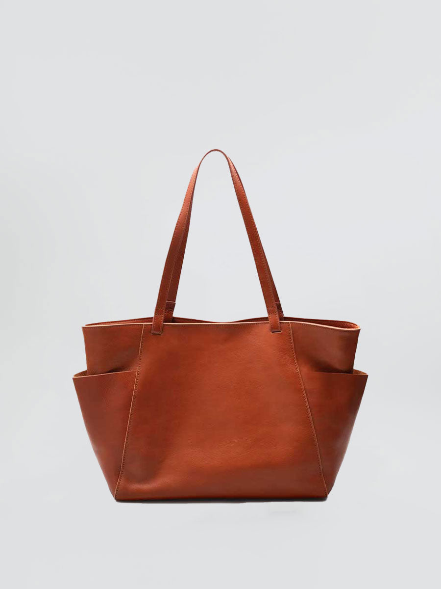 Oversize Leather Tote Shopper Handbag Orange