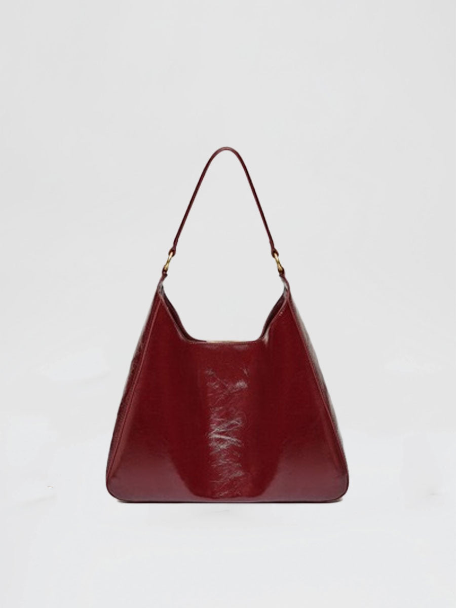 Real Leather Hobo Bag with Gold Logo Red