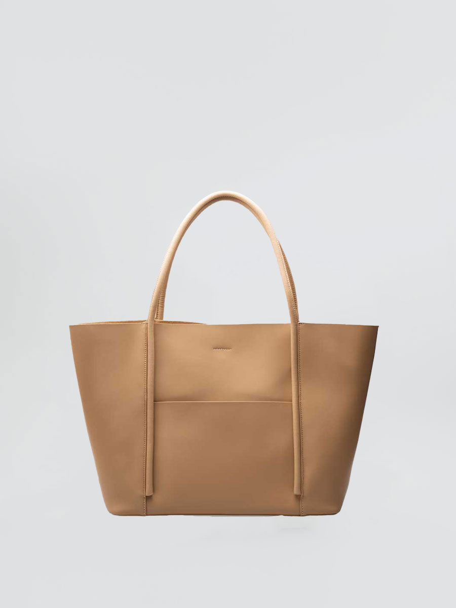 Oversize Genuine Leather Tote Shoulder Bags Soft Beige